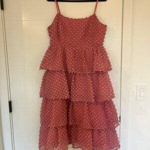 Lulus Flirting with You Mauve Tiered Pom Pom Midi Dress